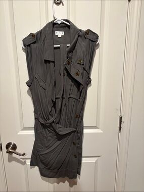 love, Fire Sleeveless Gray Utility Dress with Button Details